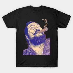 Puff Sumo 2: Smoking a Fat Robusto Cigar on a dark (Knocked Out) background T-Shirt